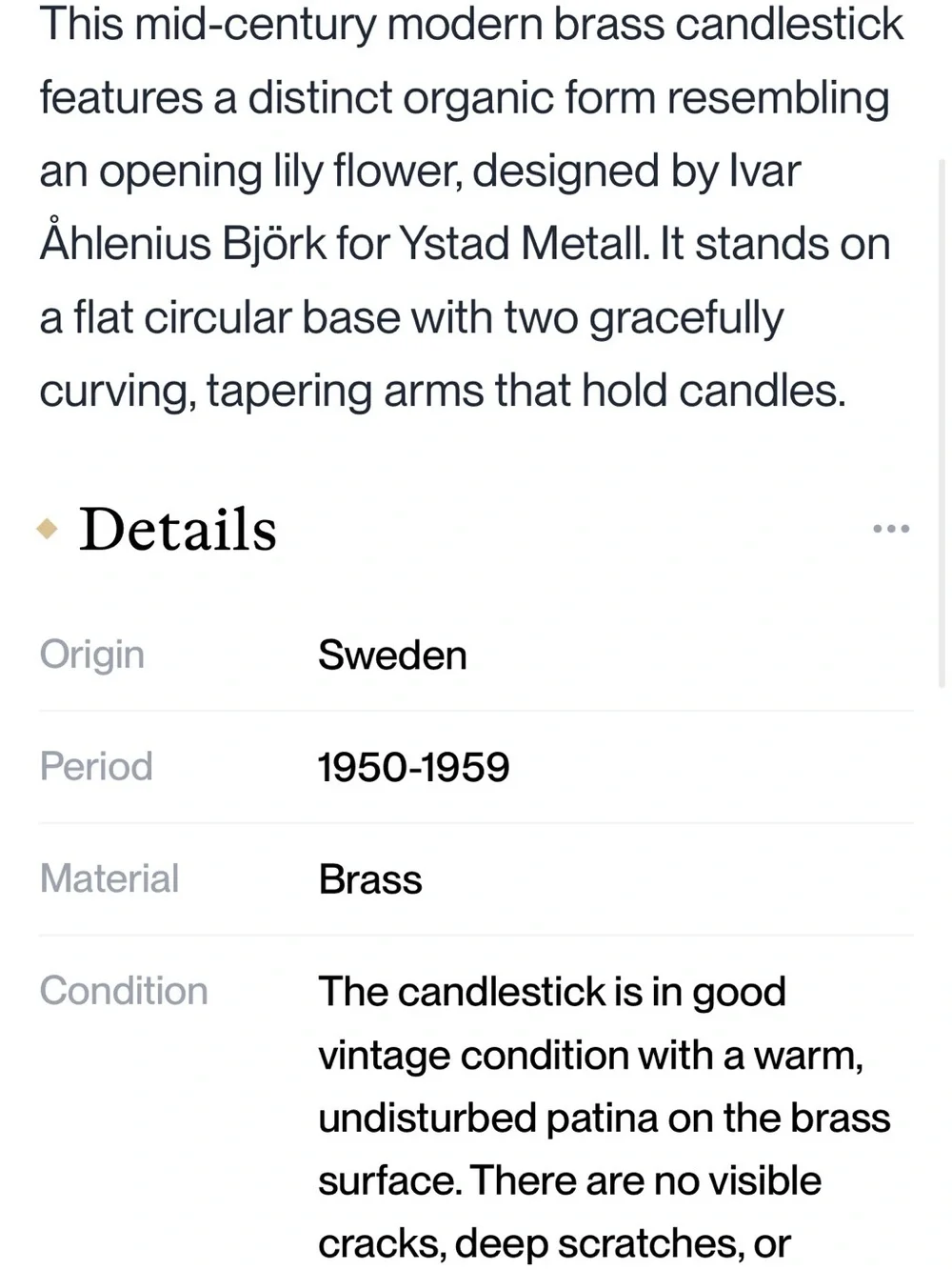 Ystad-Metall Brass Candle Holder.